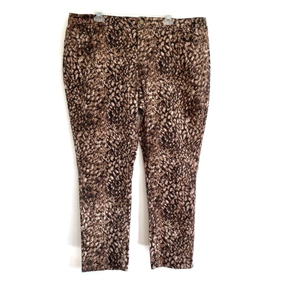 COLDWATER CREEK Plus Size ? Wild Side Slim Leg Jean Brown Tan Animal Print Jeans - Picture 1 of 12